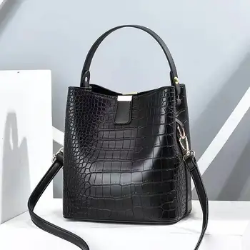 Винтажная сумка-ведро с крокодиловым узором, женская сумка через плечо из искусственной кожи, сумка большой емкости, роскошная сумка через плечо, продвинутая женская сумочка