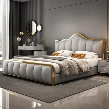 Кожаные кровати, экономящие пространство, металлические Многофункциональные красивые Недорогие двуспальные кровати Kawaii, умная деревянная мебель для театра Camas Dormitorio