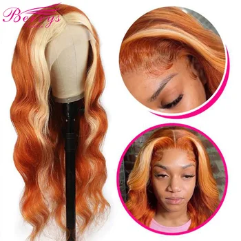 Berrys Fashion 613 Ginger 13*6 Кружевные Фронтальные Волосы Парики Из Человеческих волос Выделяют Фронтальный Кружевной Цветной Парик 5X5 Объемная Волна Закрытие Парик