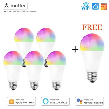 Matter WiFi Умная Светодиодная Лампа E27 9W TUYA/Smart Life RGBCW С Регулируемой яркостью Smart Lamp Поддержка Alexa Google Home Homekit Control