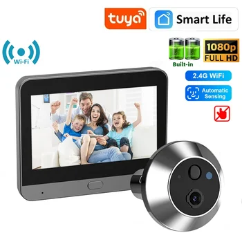 Tuya WiFi Дверной звонок Глаз 1080P FHD Камера-глазок 5000 мАч Аудио 4,3-дюймовый PIR инфракрасный анонс Цифровое средство просмотра домашней безопасности