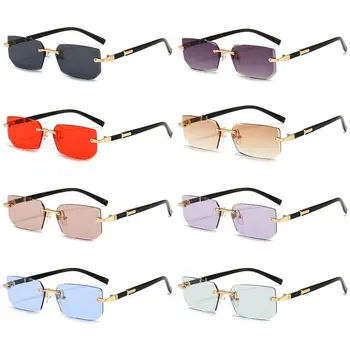 Прямоугольные солнцезащитные очки Y2K без оправы, Винтажные очки с защитой от UV400, Бескаркасные солнцезащитные очки для женщин и мужчин