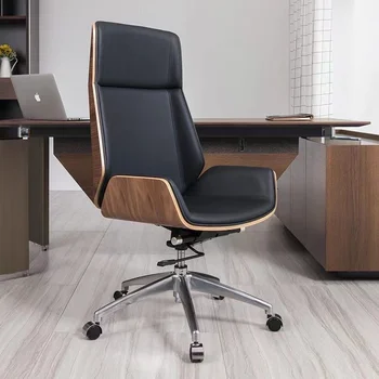 Вращающийся Офисный компьютерный стул из гнутого дерева с высокой спинкой, офисная мебель из кожи из микроволокна, Кожаное кресло для домашних конференций