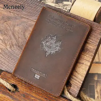 Французская обложка для паспорта из натуральной кожи Crazy Horse Твердый держатель для паспорта Бизнес Унисекс Прочный дорожный кошелек для Франции