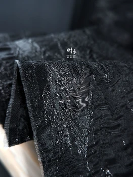 Черная ткань с жаккардовой текстурой, темная одежда, пальто ручной работы, сумка, юбка, дизайнерские ткани из полиэстера оптом По метру