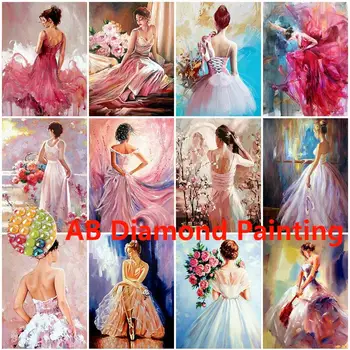AB Алмазная вышивка Для девочек, Вышивка крестиком, Алмазная живопись, портрет, рукоделие, мозаика, картины из горного хрусталя, настенное искусство с цветами