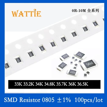 SMD резистор 0805 1% 33K 33.2K 34K 34.8K 35.7K 36K 36.5K 100 шт./лот микросхемные резисторы 1/8 Вт 2.0 мм * 1.2 мм