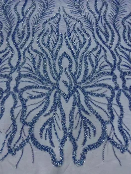 2023 Модный французский тюль, кружевная ткань из бисера, 5 ярдов, высококачественное нигерийское свадебное платье, вышивка блестками, африканский кружевной материал