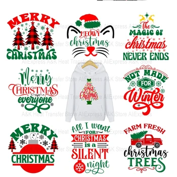 Дизайн с рождественской печатью на футболках, нашивки с железом для одежды, термонаклеи своими руками, толстовки, наклейки с теплопередачей, наклейки с железом