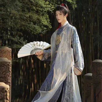 Китайский традиционный костюм Hanfu Men, роскошный комплект платья с круглым воротником династии Тан, Древний Бессмертный, косплей, халат, мужская одежда