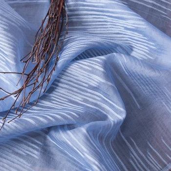 Высококачественная шелковая льняная хлопчатобумажная ткань в полоску, жаккардовая ткань, высококачественная органза, синий материал для платья
