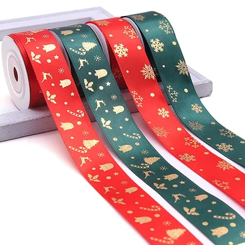 10 ярдов Рождественской ленты с принтом Рождественской полиэфирной ленты для дизайна ручной работы, рождественского украшения, подарочной упаковки 