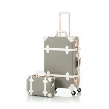 Винтажный багажный набор COTRUNKAGE TSA Locks для женщин, симпатичный ручной чемодан на колесиках из искусственной кожи с 12-дюймовой косметичкой, светло-серый